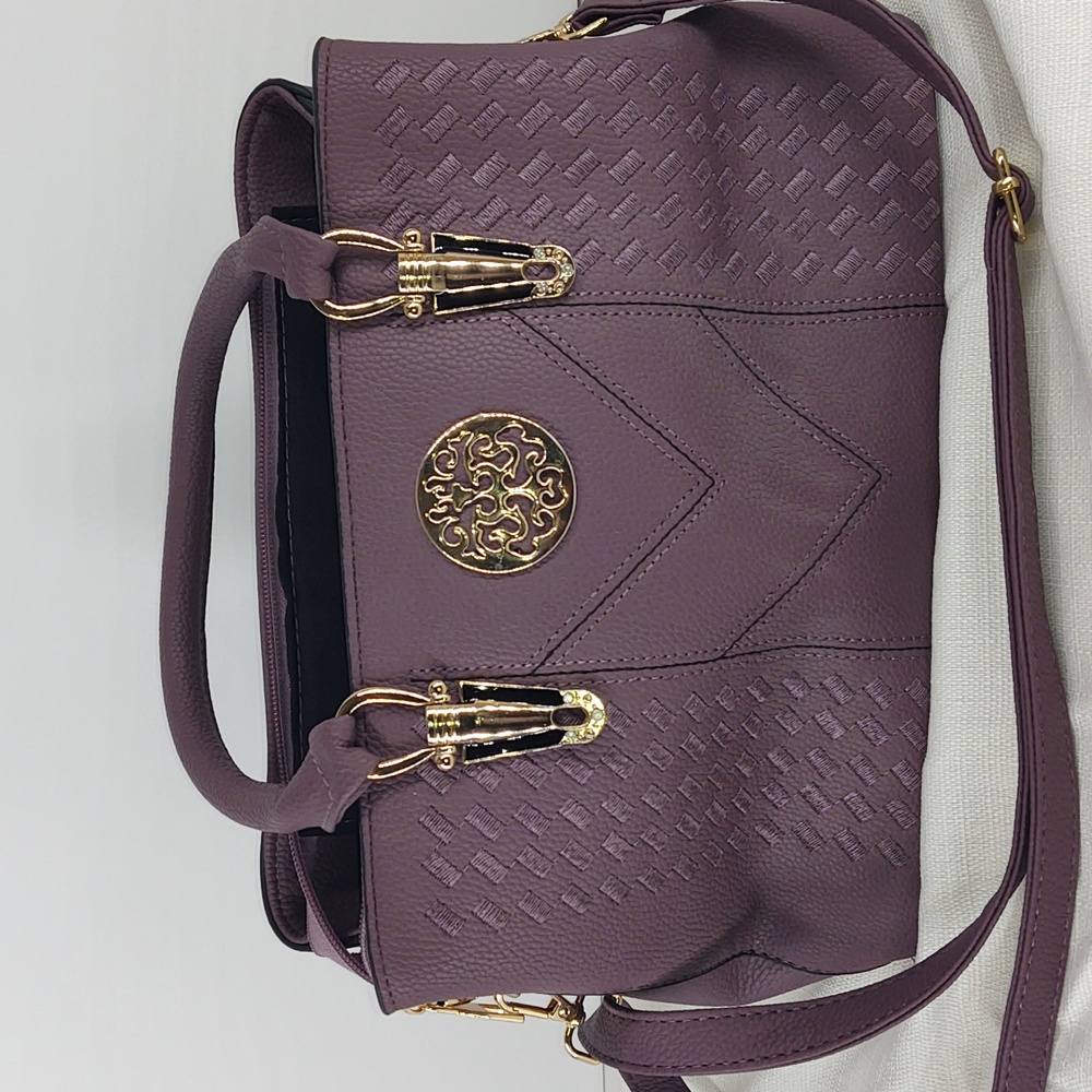 Purplish Leather Satchel with Quilted Pattern